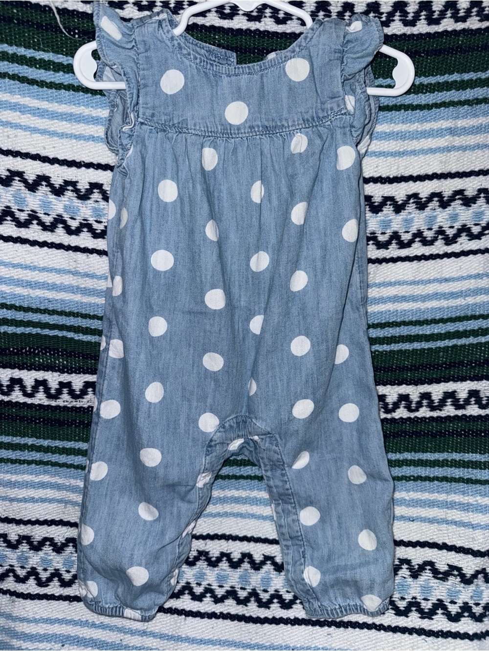 GAP Light Blue Chambray Polka Dot Romper